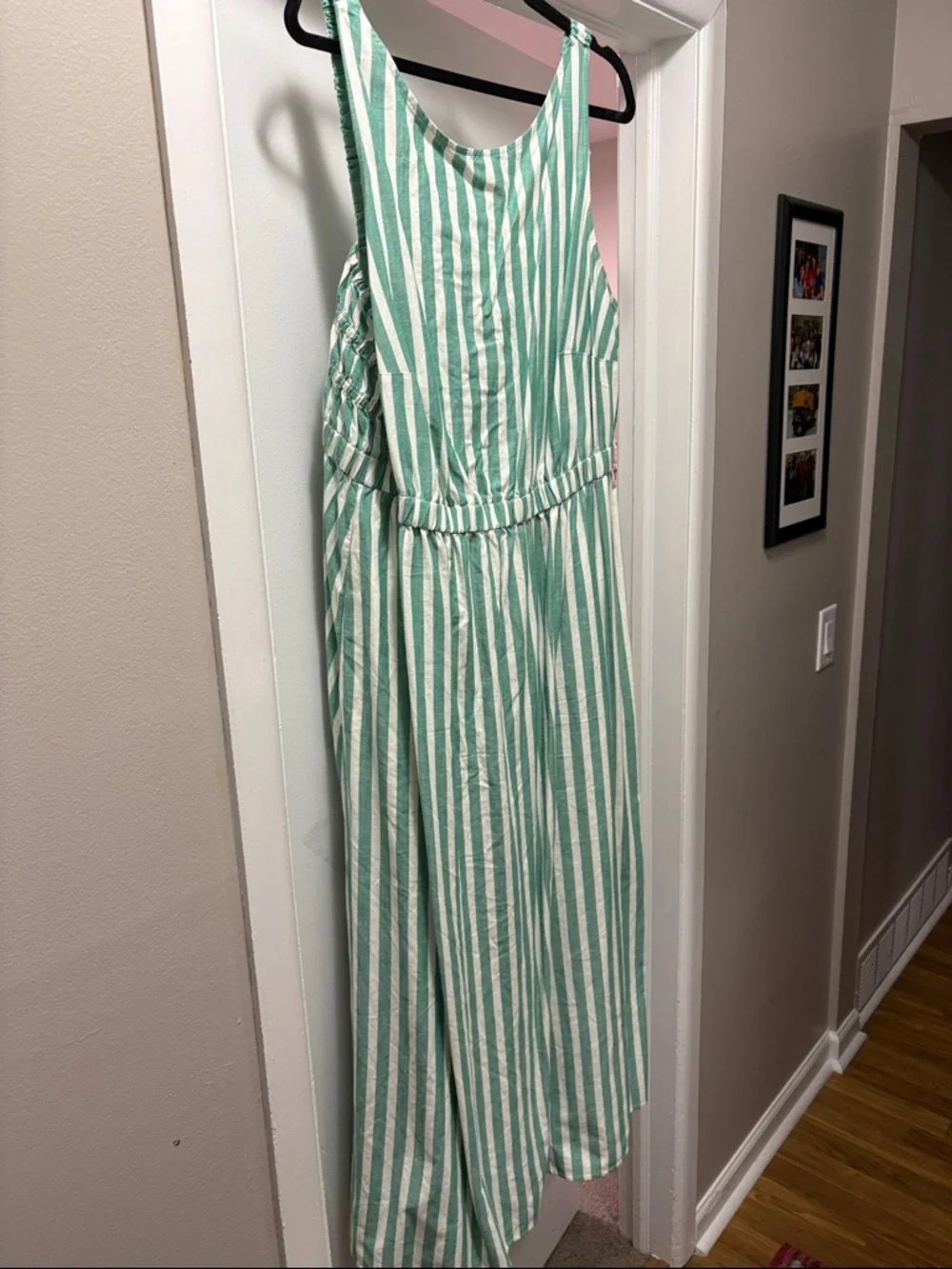 Green and White Striped Sleeveless Maxi Dress - Picture 1 of 5